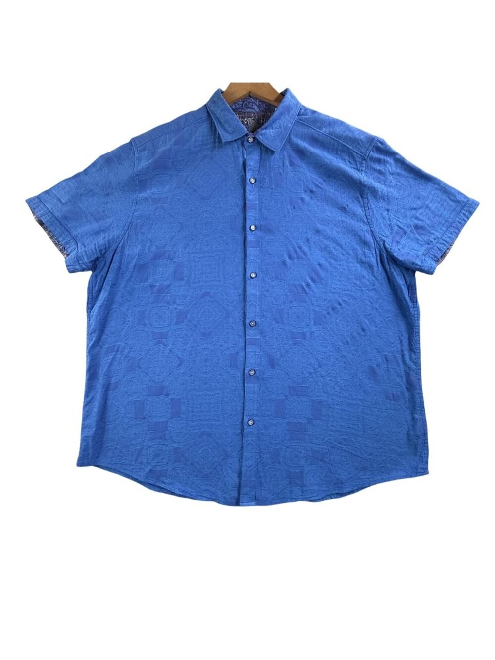Robert Graham Shirt Mens 3XL Blue Geometric Short Sleeve Button Up Lightweight